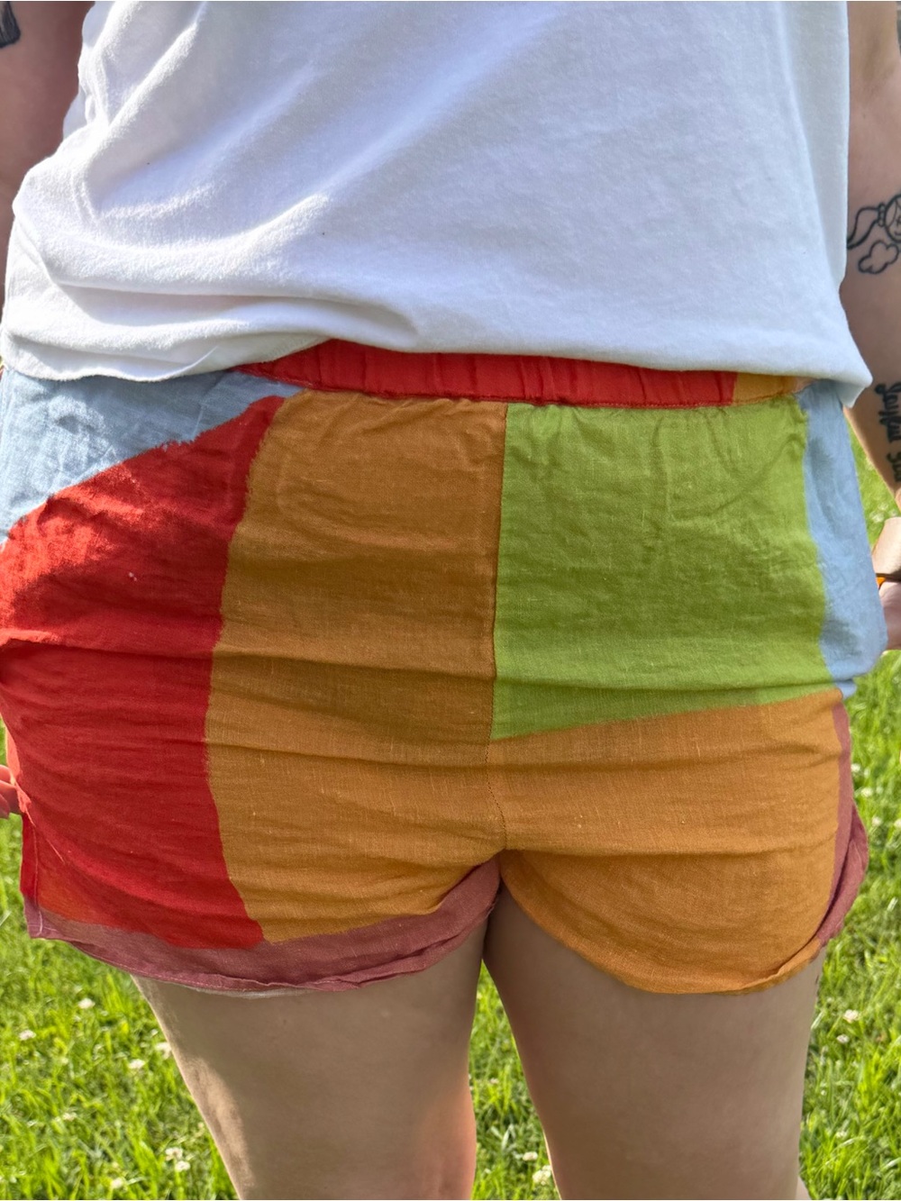 Vitamin A Tallows Linen Patchwork Women's Shorts - Bright Color Block